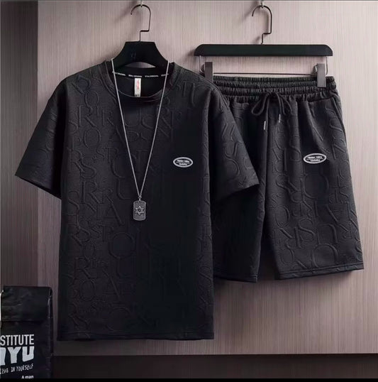 Nico & Eli™ T shirt Shorts 2 Pieces Set Black Tracksuit Men's 3d