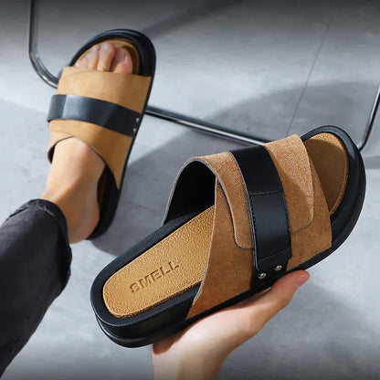 Men’s Suede Adjustable Cross-Strap Slide Sandals