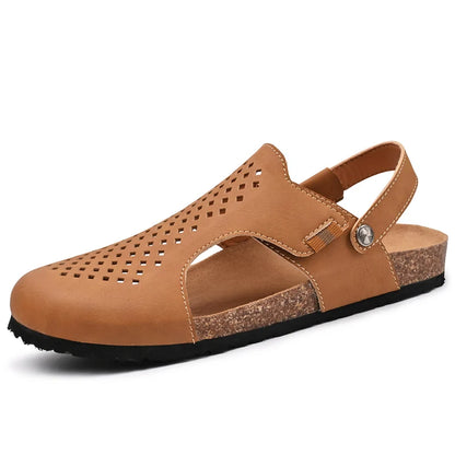 Nico & Eli™ Men’s Lightweight Perforated Cork-Footbed Sandals – Adjustable Breathable Slip-Ons