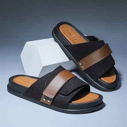 Men’s Suede Adjustable Cross-Strap Slide Sandals
