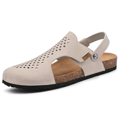 Nico & Eli™ Men’s Lightweight Perforated Cork-Footbed Sandals – Adjustable Breathable Slip-Ons