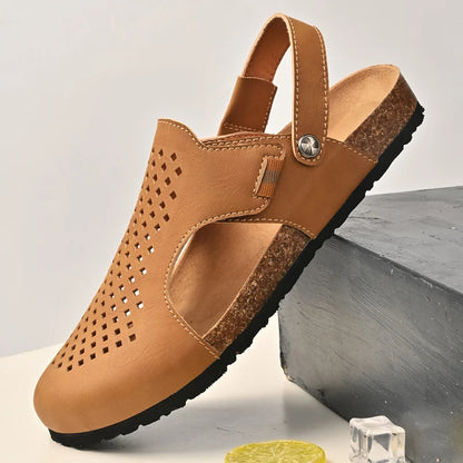 Nico & Eli™ Men’s Lightweight Perforated Cork-Footbed Sandals – Adjustable Breathable Slip-Ons