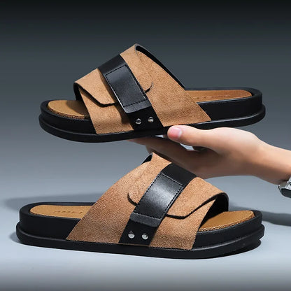 Men’s Suede Adjustable Cross-Strap Slide Sandals