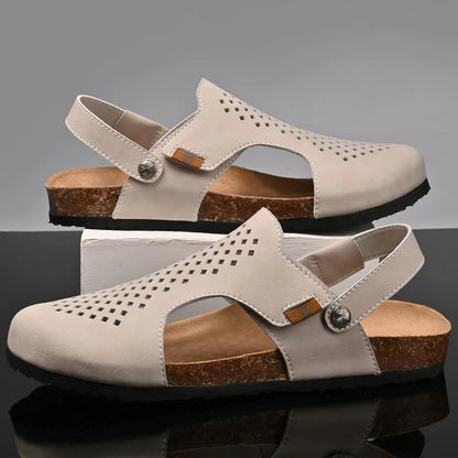 Nico & Eli™ Men’s Lightweight Perforated Cork-Footbed Sandals – Adjustable Breathable Slip-Ons