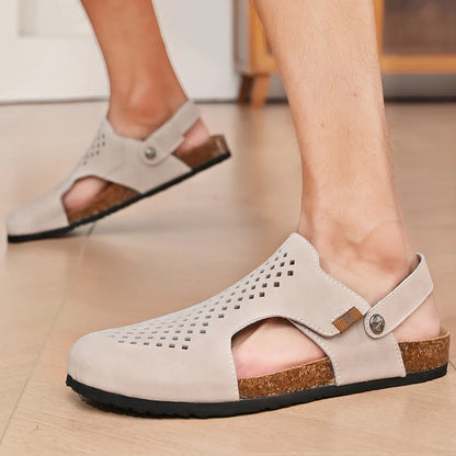 Nico & Eli™ Men’s Lightweight Perforated Cork-Footbed Sandals – Adjustable Breathable Slip-Ons