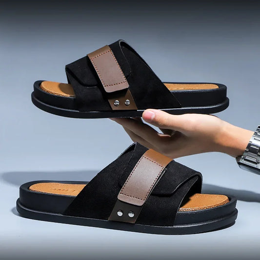 Men’s Suede Adjustable Cross-Strap Slide Sandals