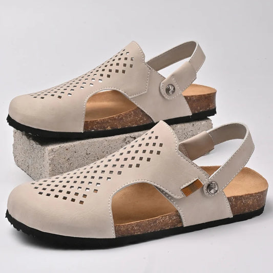 Nico & Eli™ Men’s Lightweight Perforated Cork-Footbed Sandals – Adjustable Breathable Slip-Ons