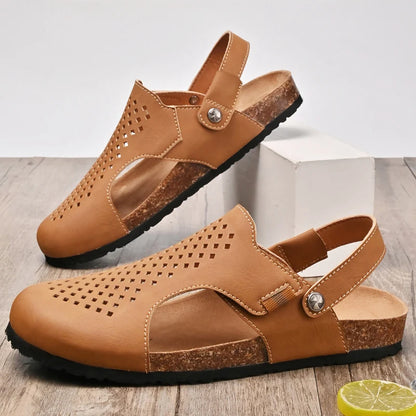 Nico & Eli™ Men’s Lightweight Perforated Cork-Footbed Sandals – Adjustable Breathable Slip-Ons